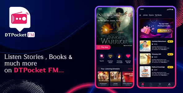 DTPocketFM - Music Streaming - Podcast - Audio books - Stories Flutter App -Android - iOS admin pane